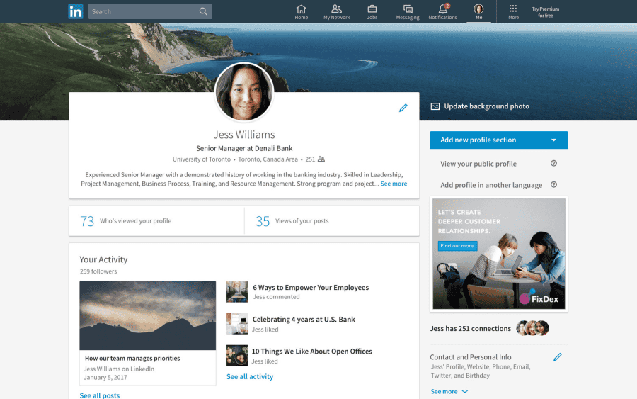 Linkedin Progile - provided by Linkedin